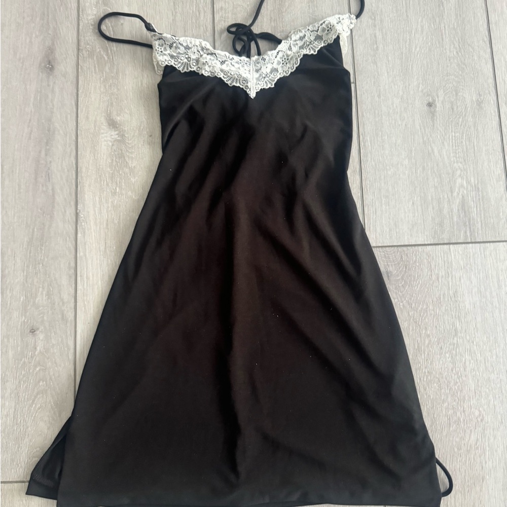 Fashion Nova Black Chemise with White Lace Trim